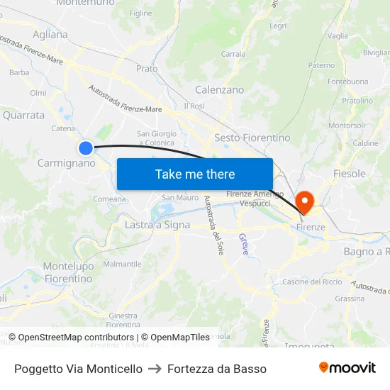 Poggetto Via Monticello to Fortezza da Basso map