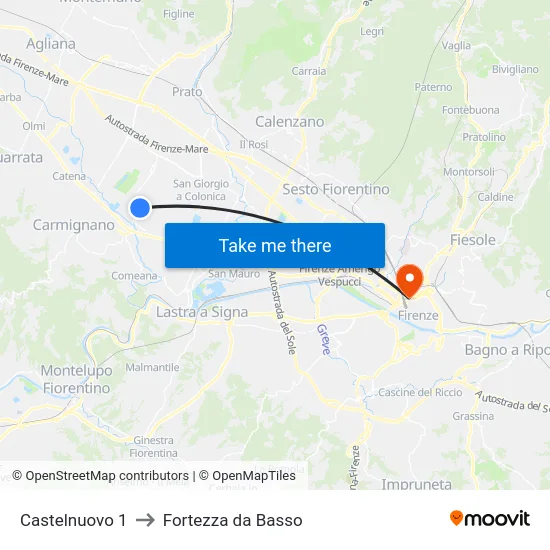 Castelnuovo 1 to Fortezza da Basso map