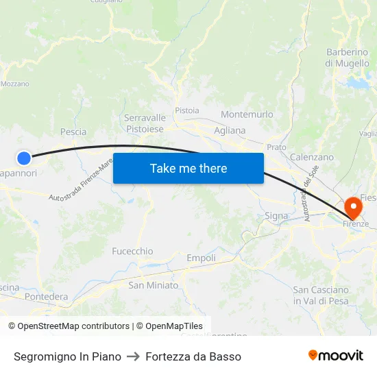 Segromigno In Piano to Fortezza da Basso map