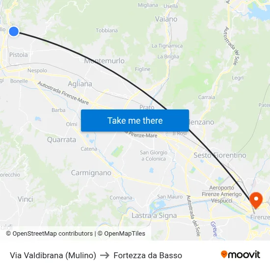 Via Valdibrana (Mill) to Fortress da Basso map