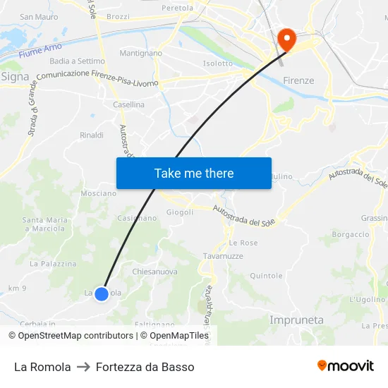 La Romola to Fortezza da Basso map