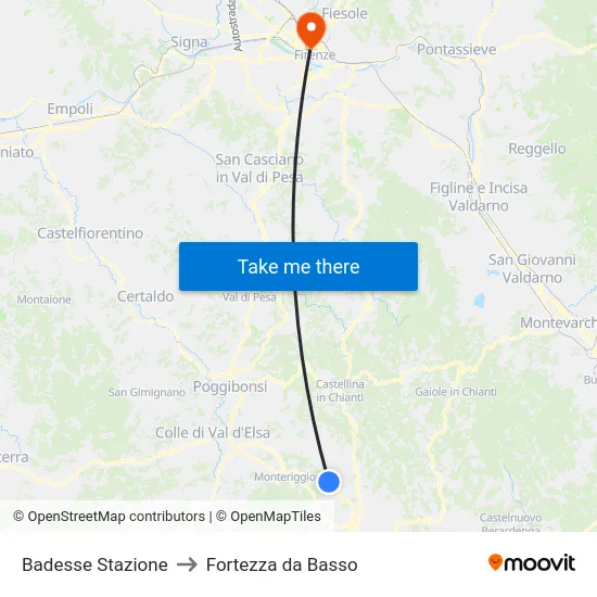 Badesse Stazione to Fortezza da Basso map