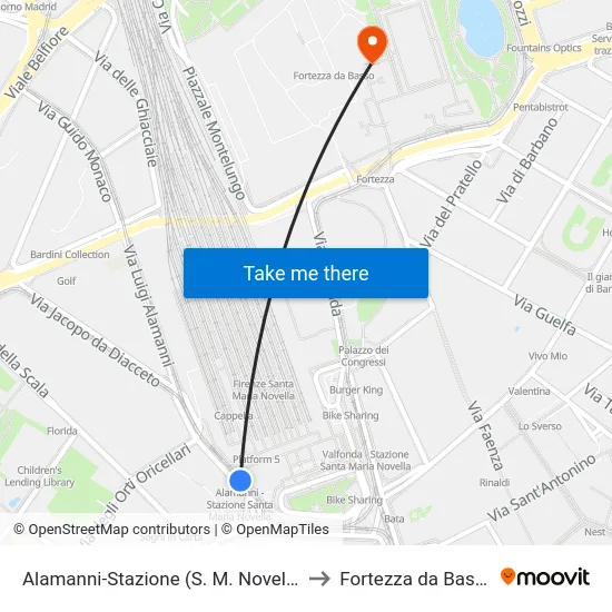 Alamanni-Stazione (S. M. Novella) to Fortezza da Basso map