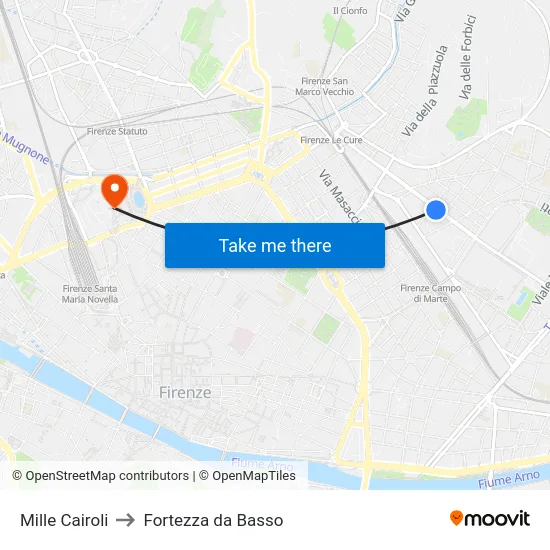 Mille Cairoli to Fortezza da Basso map