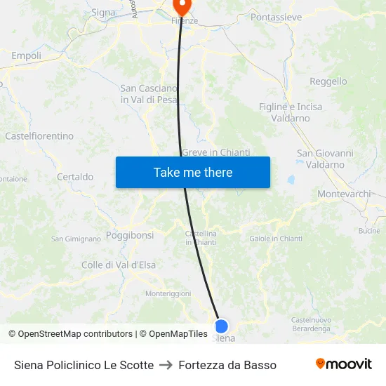 Siena Policlinico Le Scotte to Fortezza da Basso map