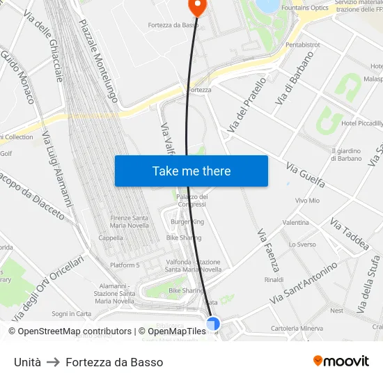 Unità to Fortezza da Basso map