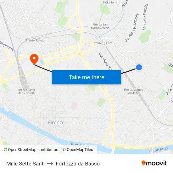 Mille Sette Santi to Fortezza da Basso map