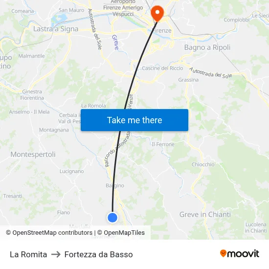 La Romita to Fortezza da Basso map