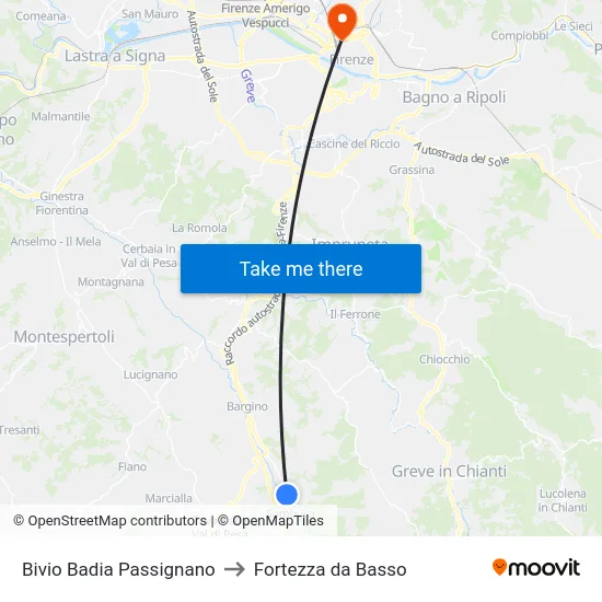 Bivio Badia Passignano to Fortezza da Basso map
