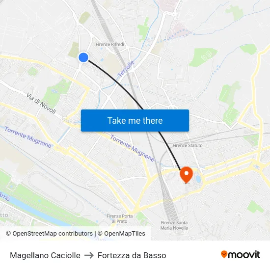 Magellano Caciolle to Fortezza da Basso map