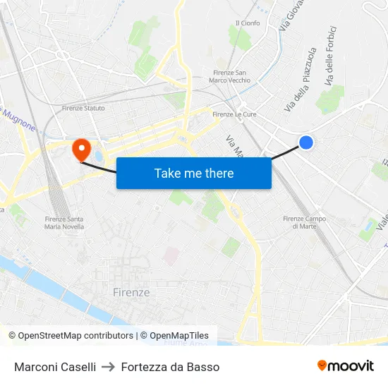 Marconi Caselli to Fortezza da Basso map