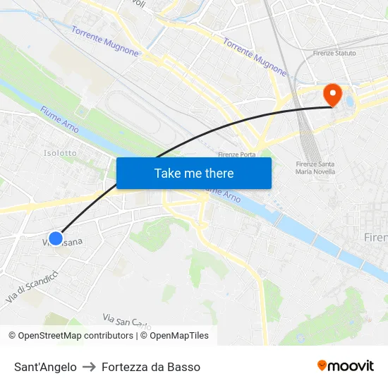 Sant'Angelo to Fortezza da Basso map