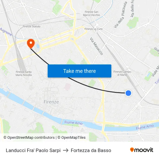 Landucci Fra' Paolo Sarpi to Fortezza da Basso map