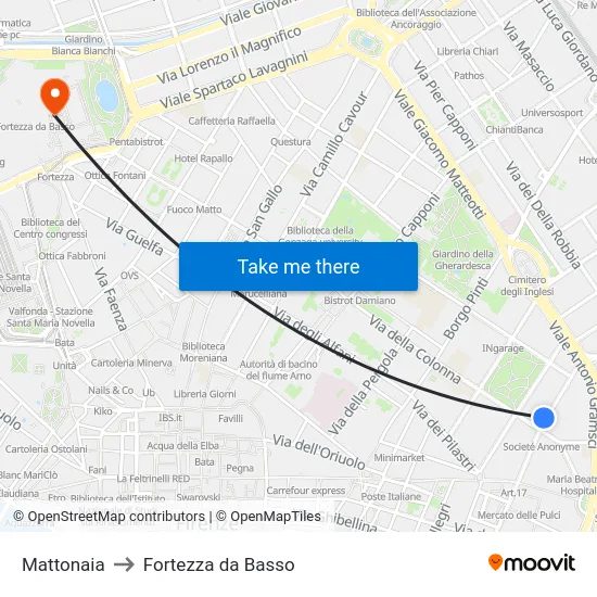 Mattonaia to Fortezza da Basso map