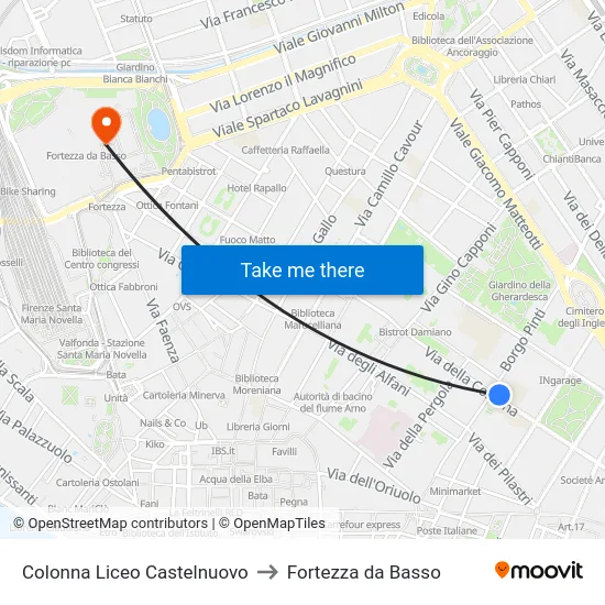 Colonna Liceo Castelnuovo to Fortezza da Basso map