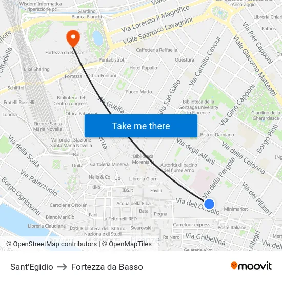Sant'Egidio to Fortezza da Basso map