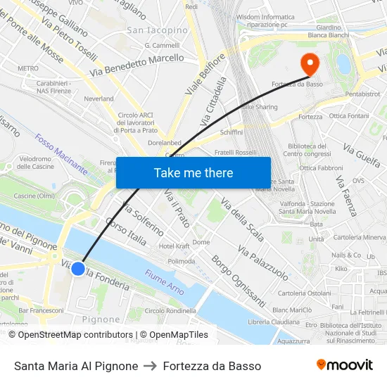 Santa Maria Al Pignone to Fortezza da Basso map