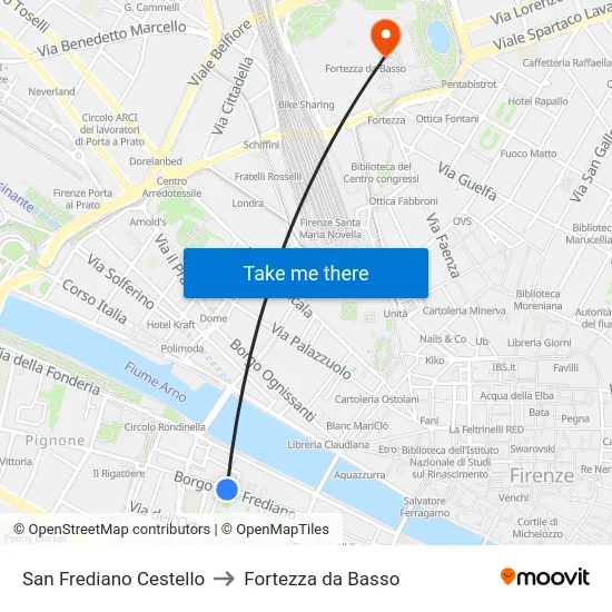 San Frediano Cestello to Fortezza da Basso map