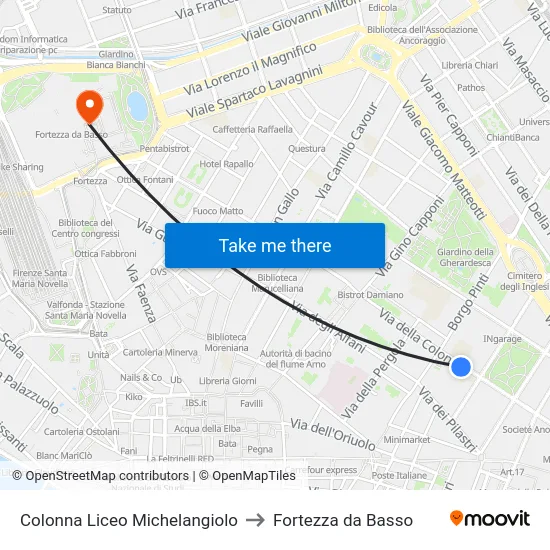 Colonna Liceo Michelangiolo to Fortezza da Basso map