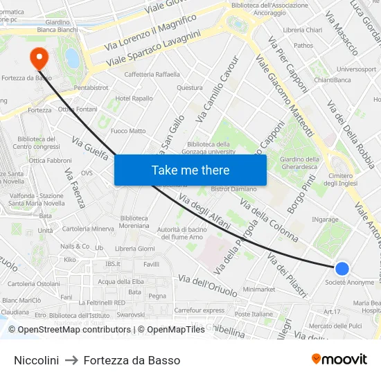Niccolini to Fortezza da Basso map