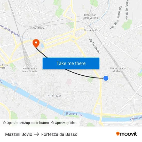 Mazzini Bovio to Fortezza da Basso map