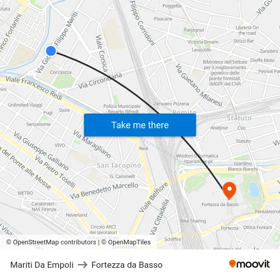 Mariti Da Empoli to Fortezza da Basso map