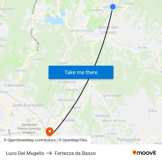 Luco Del Mugello to Fortezza da Basso map