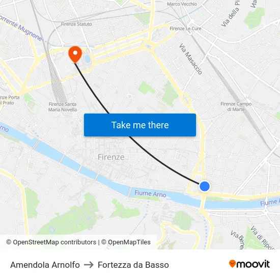 Amendola Arnolfo to Fortezza da Basso map