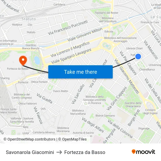 Savonarola Giacomini to Fortezza da Basso map