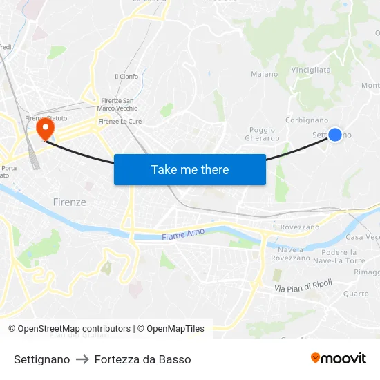 Settignano to Fortezza da Basso map