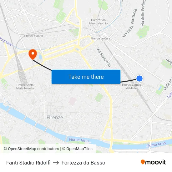 Fanti Stadio Ridolfi to Fortezza da Basso map