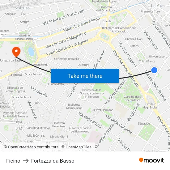 Ficino to Fortezza da Basso map