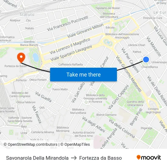 Savonarola Della Mirandola to Fortezza da Basso map