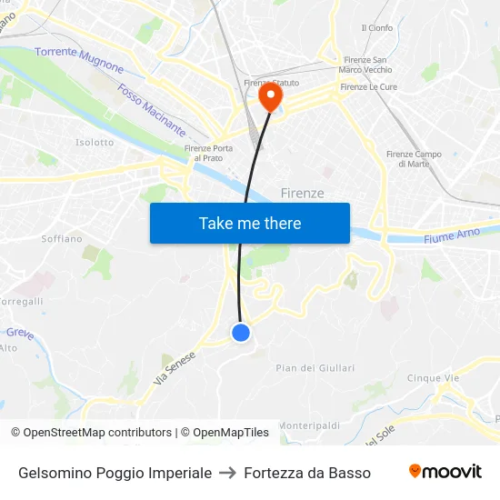 Gelsomino Poggio Imperiale to Fortezza da Basso map