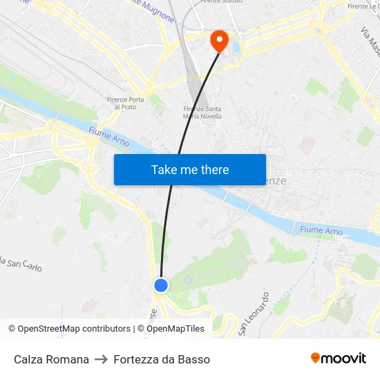 Calza Romana to Fortezza da Basso map