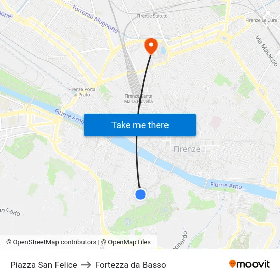 Piazza San Felice to Fortezza da Basso map
