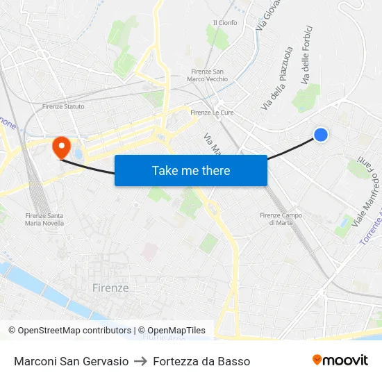 Marconi San Gervasio to Fortezza da Basso map