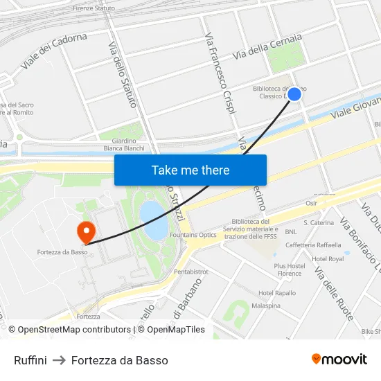 Ruffini to Fortezza da Basso map