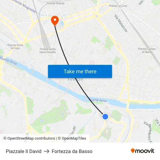 Piazzale Il David to Fortezza da Basso map