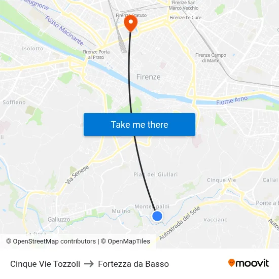 Five Ways Tozzoli to Fortress da Basso map