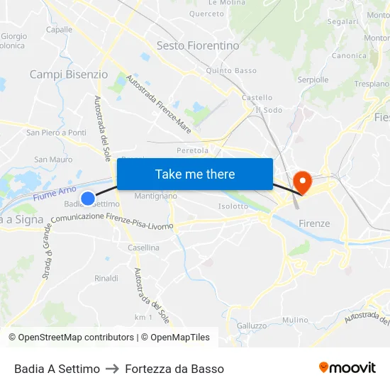 Badia A Settimo to Fortezza da Basso map