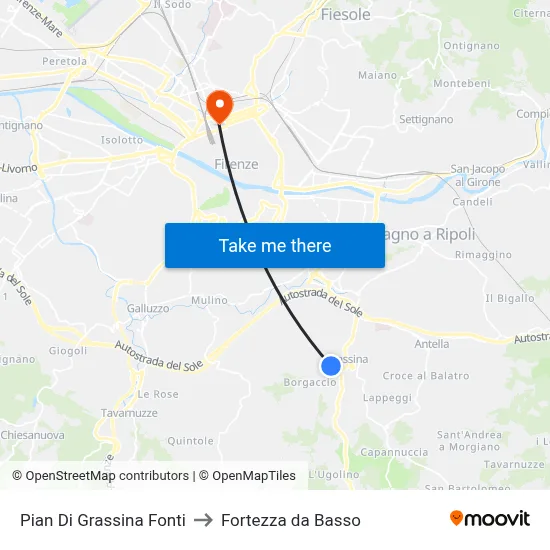 Pian Di Grassina Springs to Fortress da Basso map