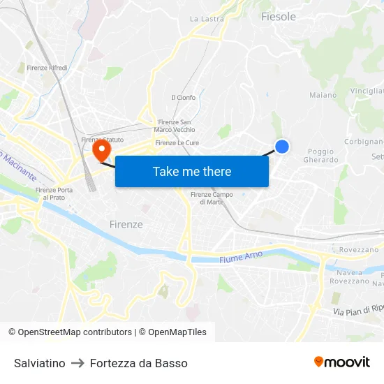 Salviatino to Fortezza da Basso map