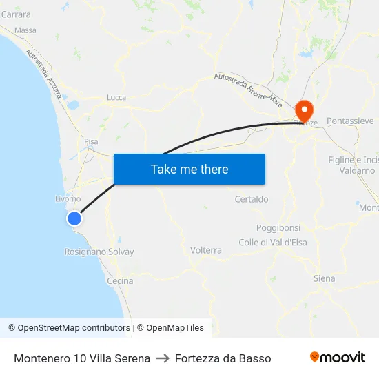 Montenero 10 Villa Serena to Fortezza da Basso map