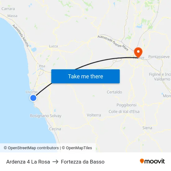 Ardenza 4 La Rosa to Fortezza da Basso map