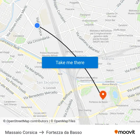 Massaio Corsica to Fortezza da Basso map