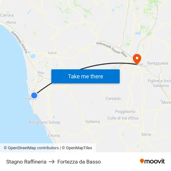 Stagno Raffineria to Fortezza da Basso map