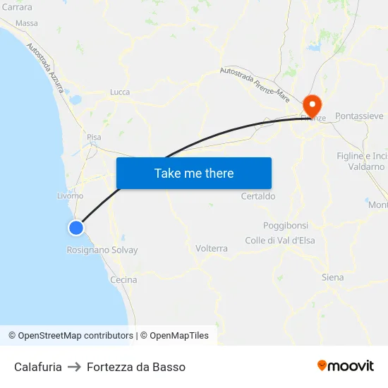 Calafuria to Fortezza da Basso map