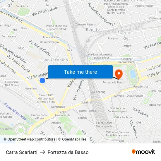 Carra Scarlatti to Fortress da Basso map