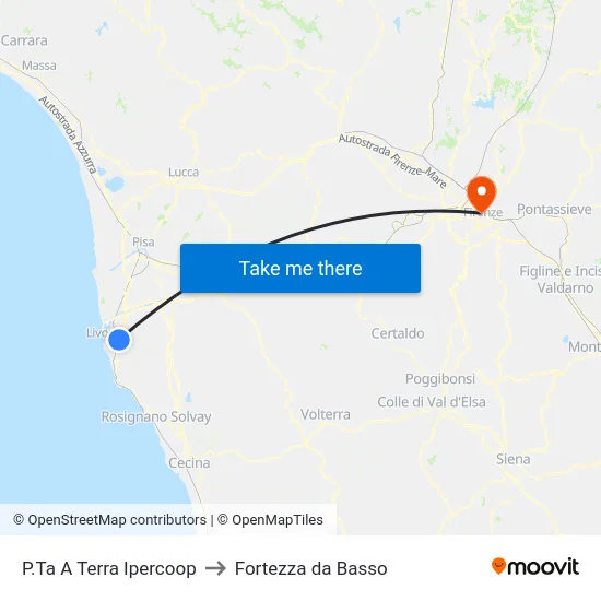 P.Ta A Terra Ipercoop to Fortezza da Basso map